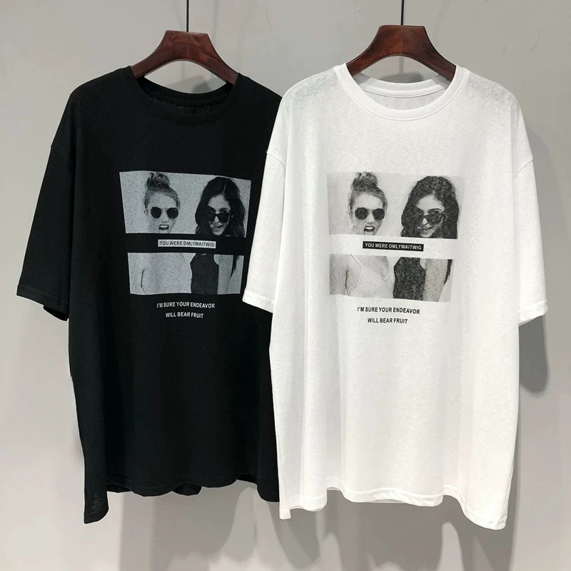 

Plus Size Cotton Women's Summer Loose Hiphop Top American High Street Ins Sweet Cool Print Short-sleeved T-shirt T Shirt Women