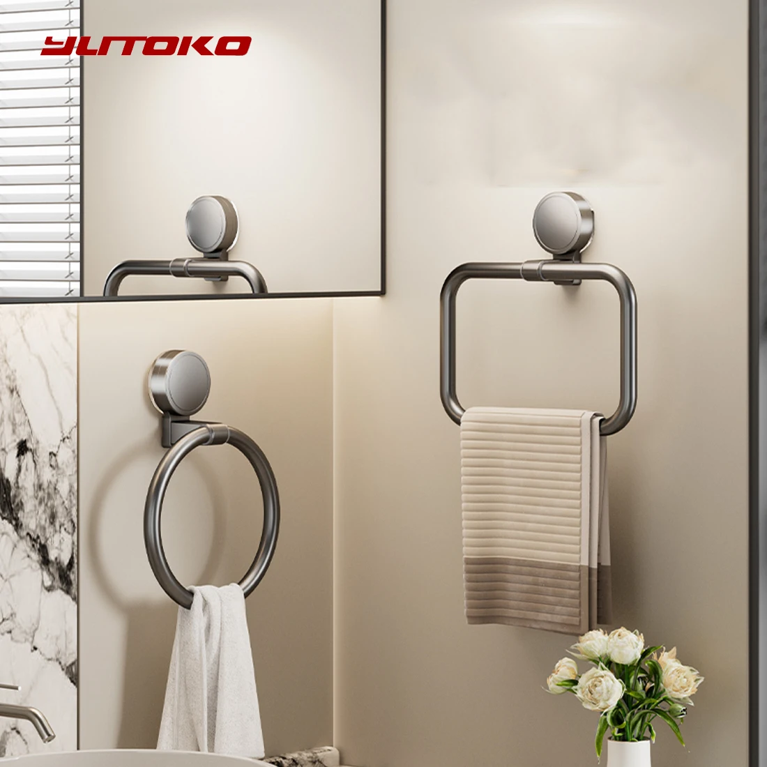 

YUTOKO No Need To Drill Suction Cup bathroom towel ring Kitchen rag rack toilet wall hanging hand towel ring kitchen rag rack