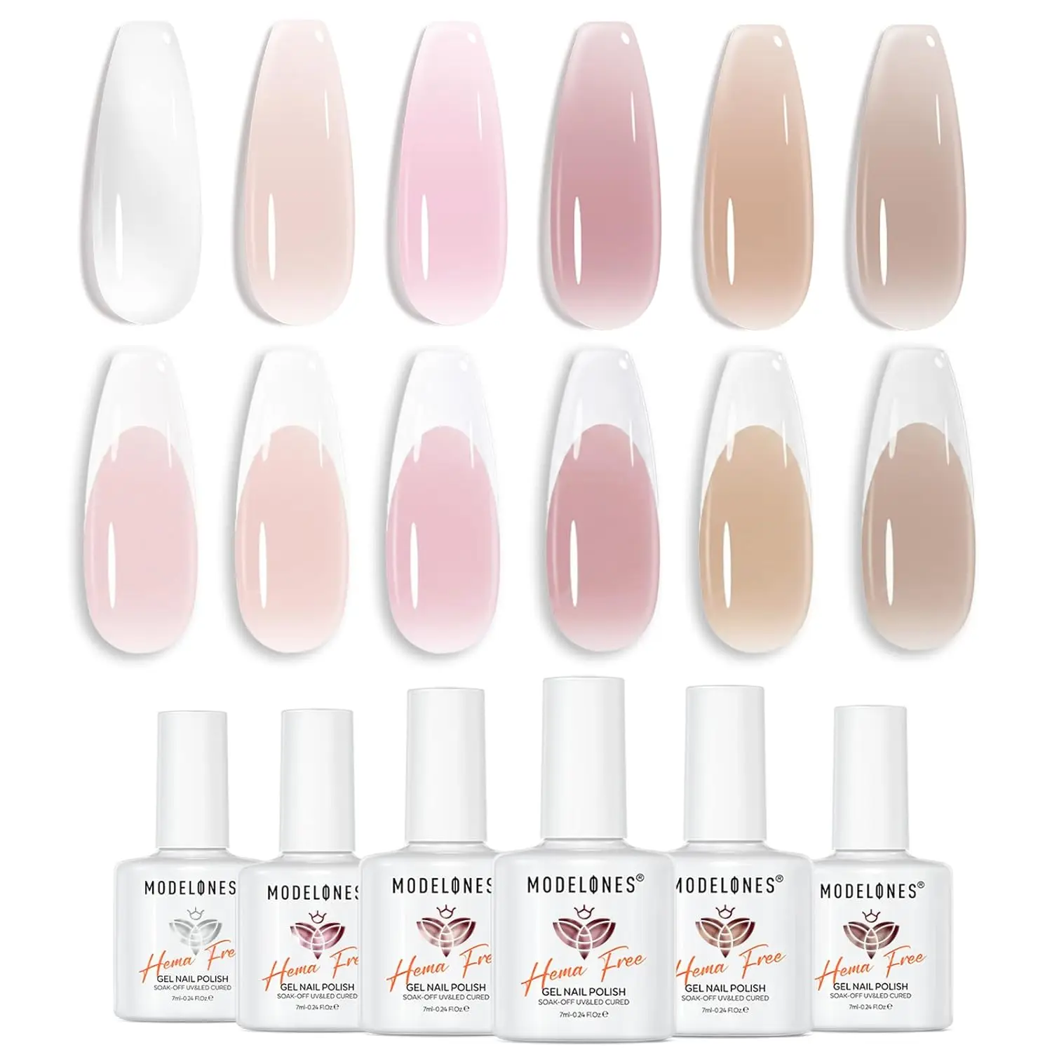 

Набор гель-лаков Modelones Jelly Gel, гель-лак для французского маникюра, базовый цвет, молочно-белый, нюдовый, розовый, нейтральный, полупрозрачный, без HEMA.