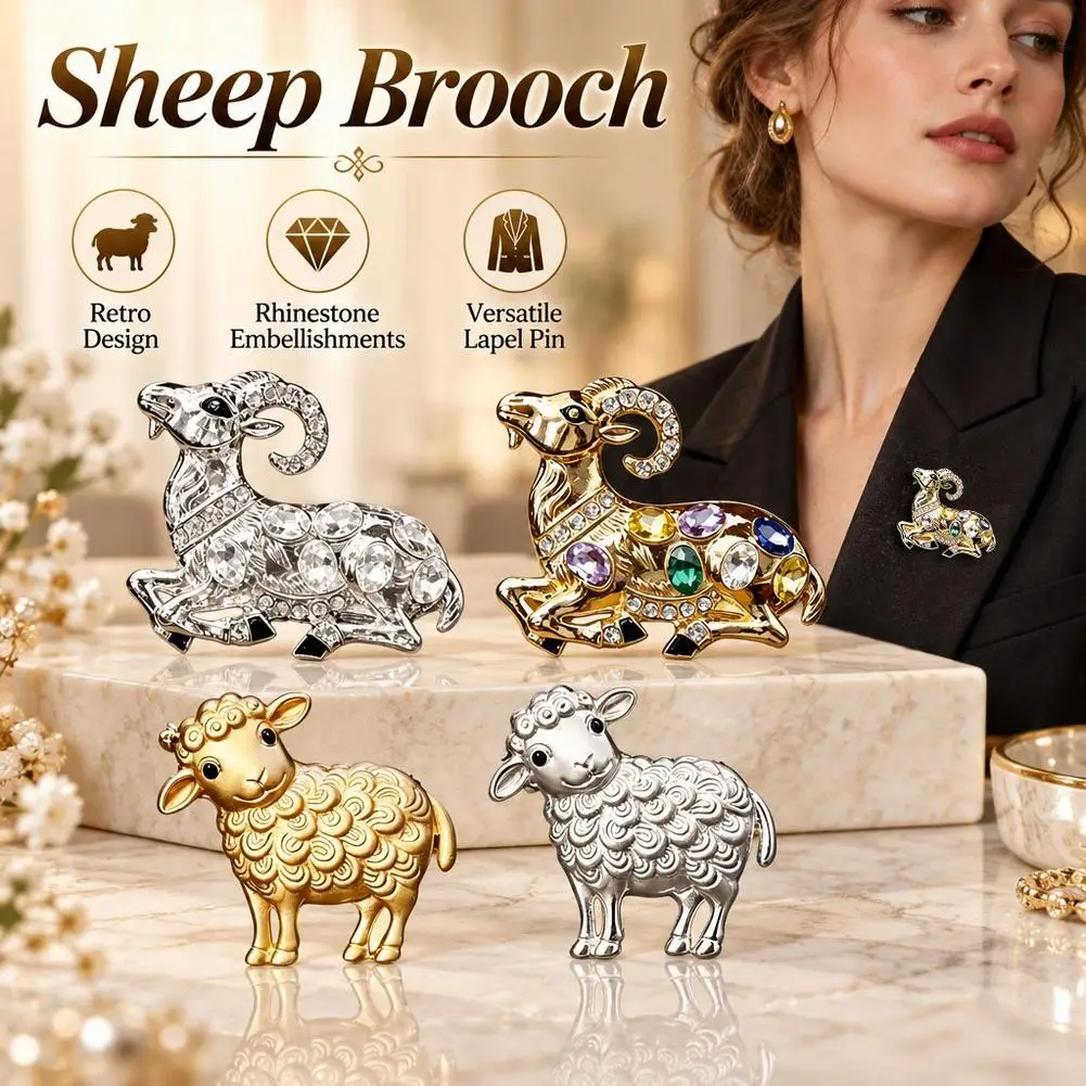 Sheep Brooch Vintage Rhinestone Aries Lamb Lapel Pin Crystal Animal Suit Badge Coat Collar Jewelry Women Party Dress Brooches