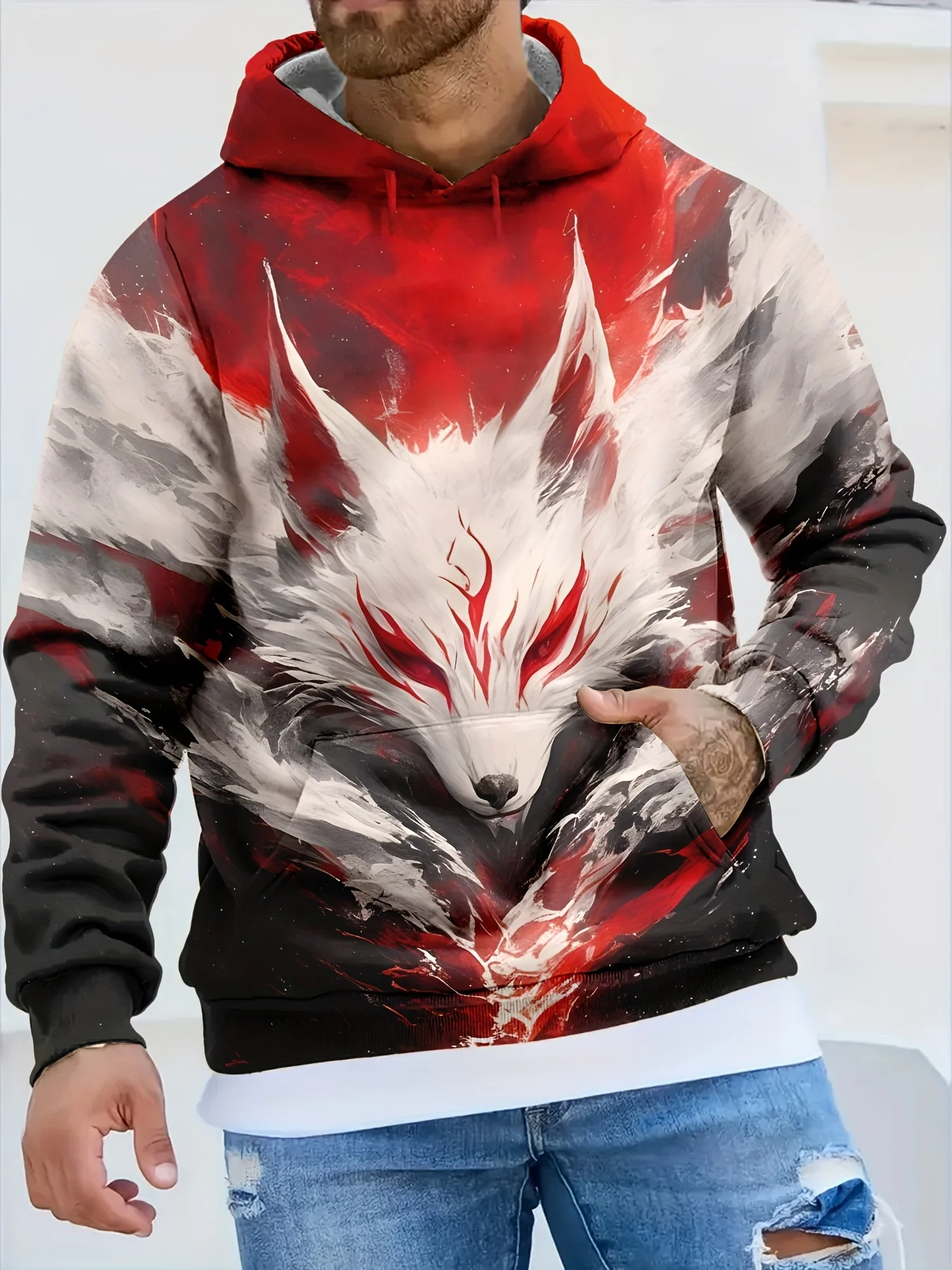 

2025 Autumn New Men's 3D Print Pullover Streetwear Hoodies Dark Green Long Sleeve Hooded Spring & Fall Designer Fashion Clothing