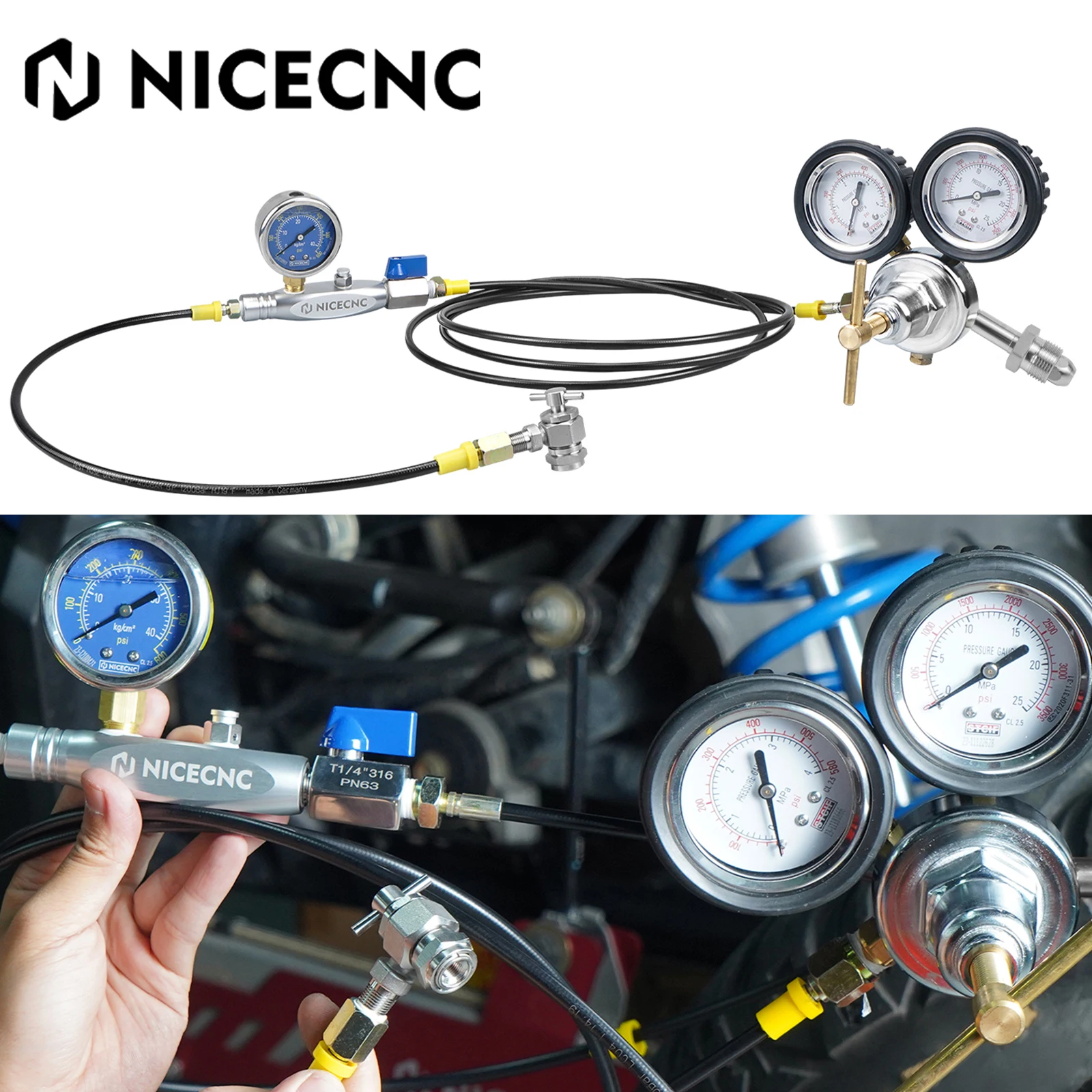 

Nitrogen Shock Fill Tool 2" 600PSI Gauge For KTM Yamaha Honda Suzuki BMW UTV ATV Can-Am Polaris RZR Motorcycle Off-road DirtBike