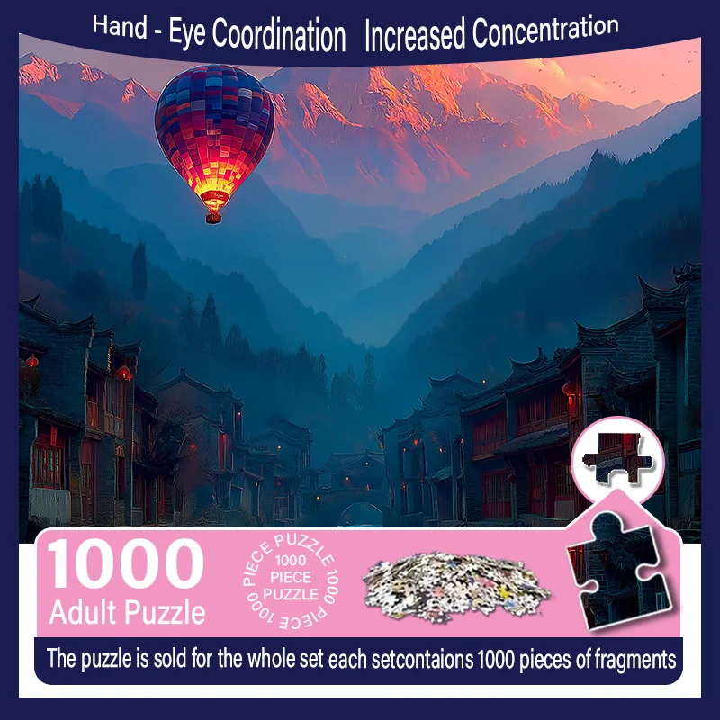 

A A Adult Mini Puzzle Featuring a Mountain Hot Air Balloon Design - Scratch-resistant, High Difficulty, Suitable for Adults, F