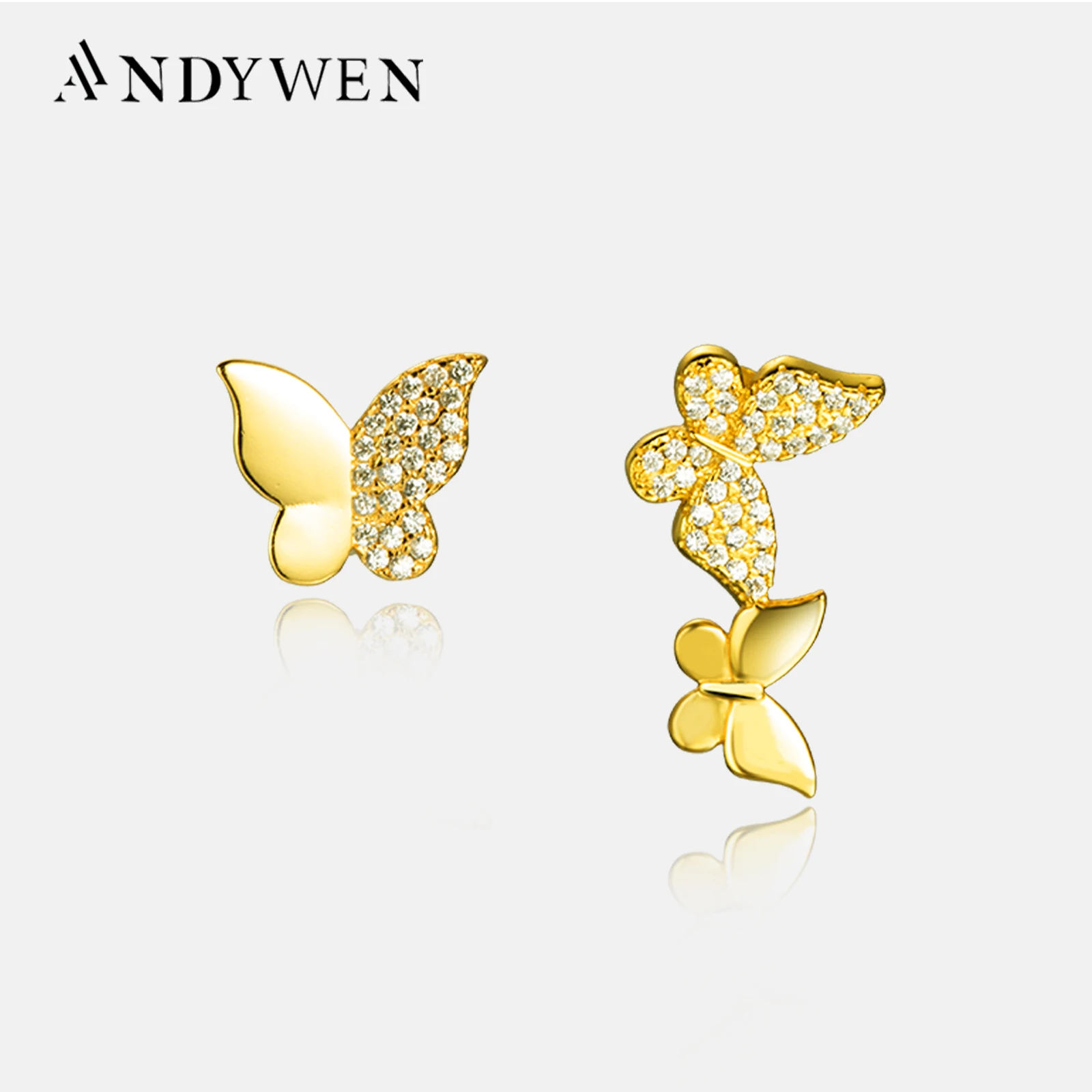 ANDYWEN 925 Sterling Silver Gold Butterfly Zircon CZ Stud Earring Piercing CZ Pendiente Big Large Women Wedding Gift Wholesale