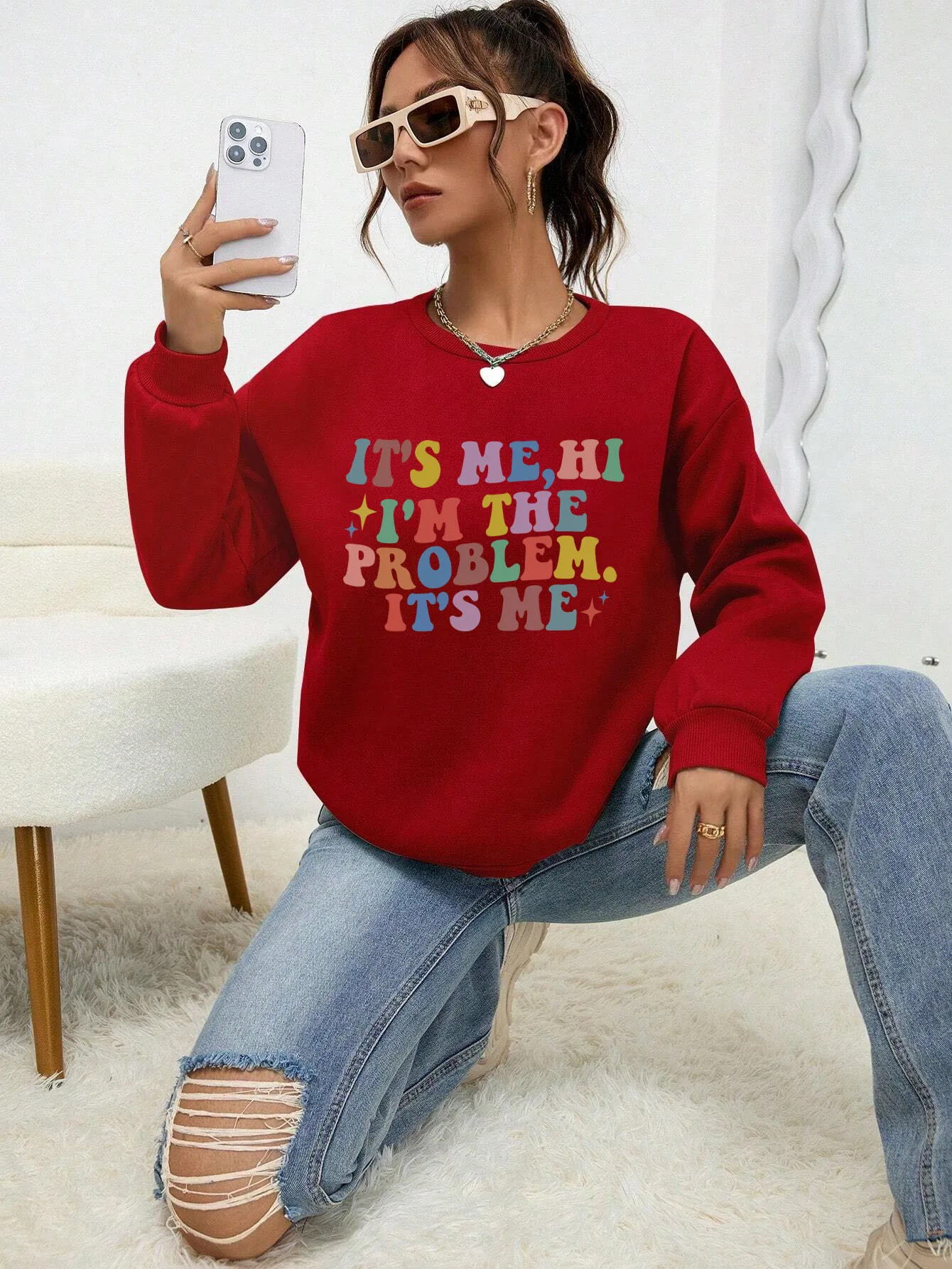 It'S Me, Hi I'M The Problem It'S Me Printing Hoodies Womens Autumn Simple Sweatshirts Crewneck Female Tracksuit Hip Hop Clothes