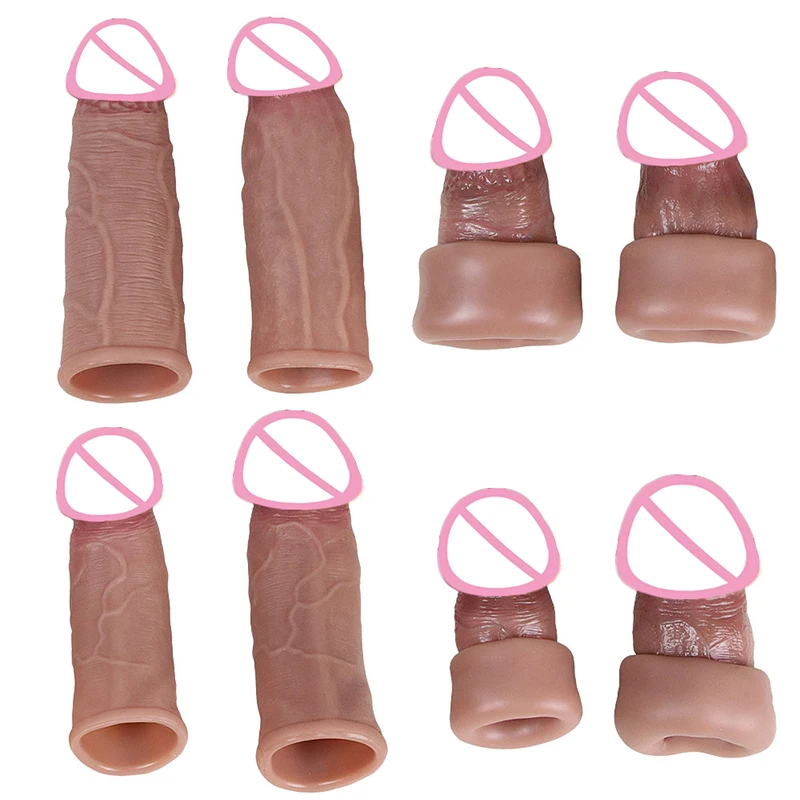 Skin Feeling Realistic Dildo Dick Pump Sleeve Enlargement Penis Covers Extender Men's Condoms Cock Ring Adult Sex Toy For Male