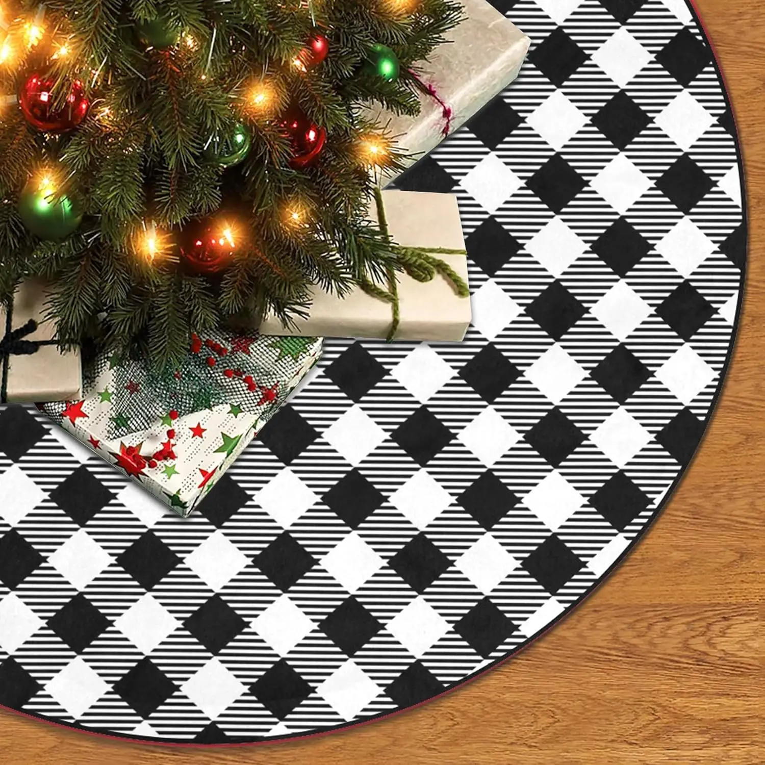 Buffalo Plaid Christmas Tree Skirt Buffalo Check Xmas Tree Mat Black and White Farmhouse Rustic Party Home Decoratio