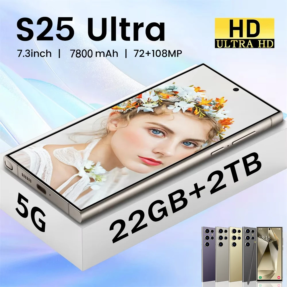 هواتف محمولة S25 Ultra 7.3HD هاتف ذكي أصلي 5G ثنائي الشريحة أندرويد 14 هاتف محمول سنابدراجون 8 جين 3 الإصدار العالمي للهواتف المحمولة