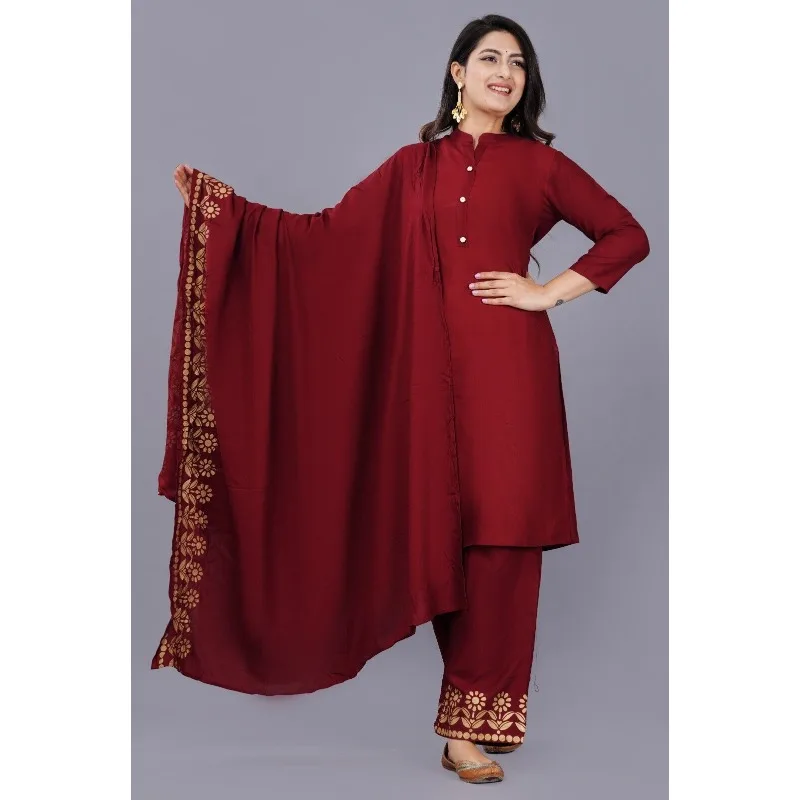 Indian Pakistani Salwar Kameez Set Pants Kurti Dupatta Solid Pattern Women Suit