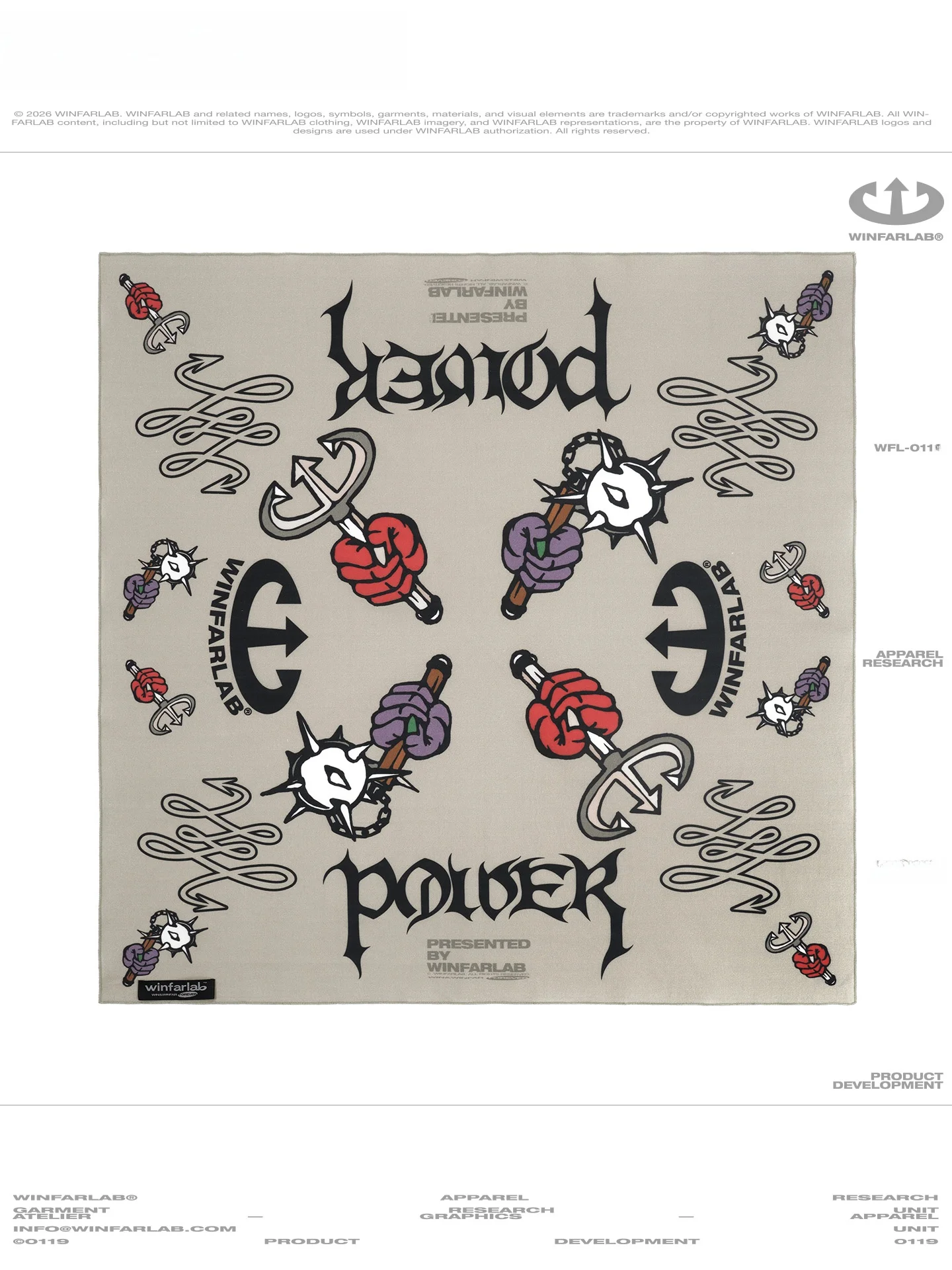 symmetrical-pattern-logo-text-printed-scarf-square-cotton-casual-summer-scarf-winfarlab-brand-daily-wear-spring-summer
