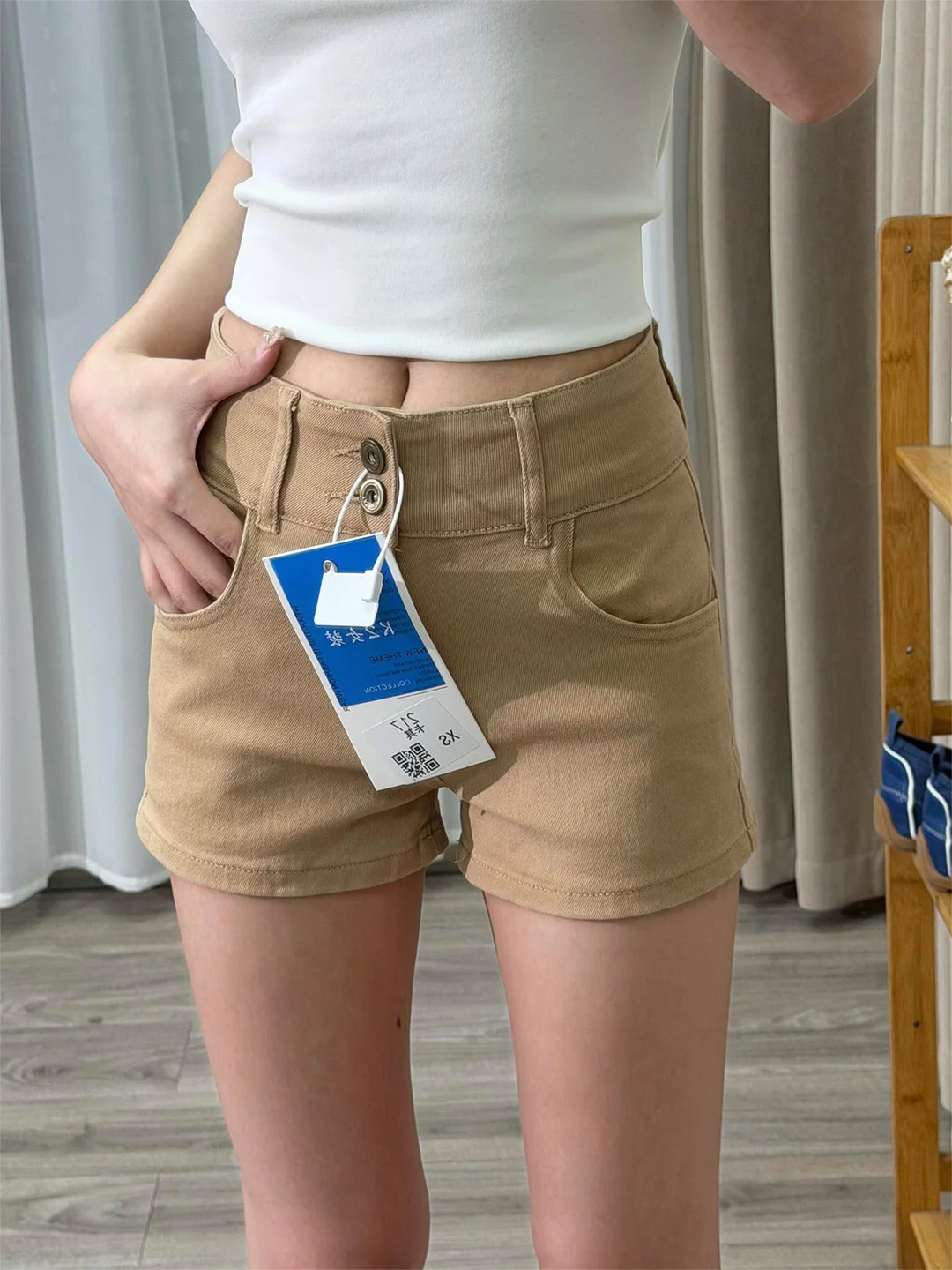 

High Waist Slim Fit Denim Shorts Women's plus Size American Style Coffee Color Summer New Hot Pants Shape Memory Spring Summer
