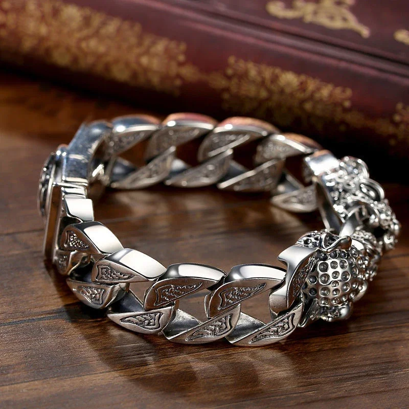 HX Leopard Horsetail Braided Silver Bracelet Men\'s And Women\'s Retro Original Handmade Bracelets for women Fashion Jewelry