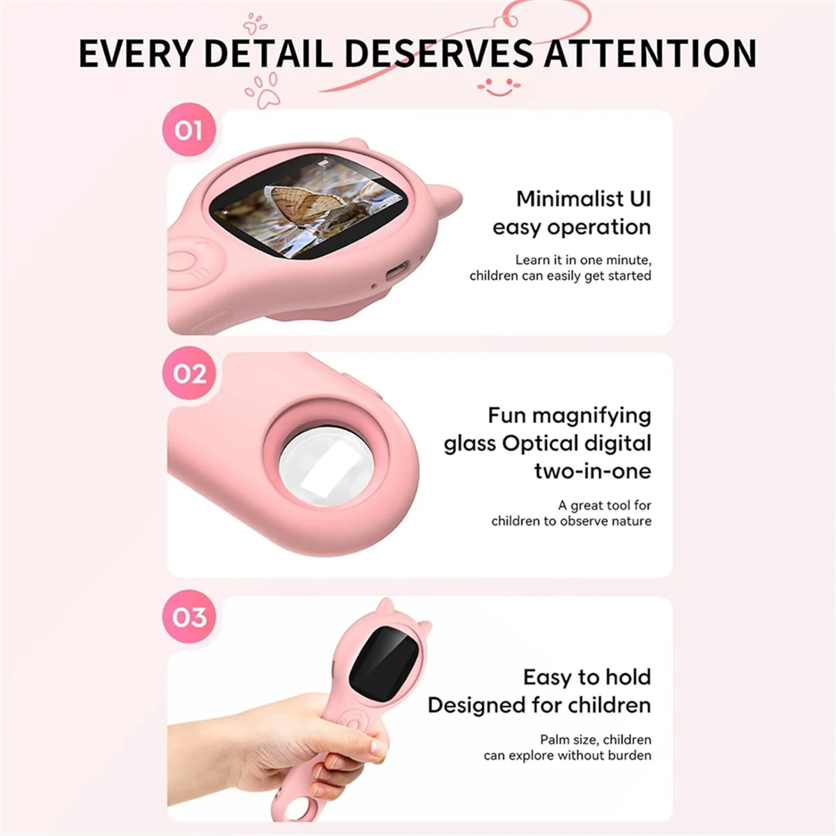 Microscope for Kids - Portable Handheld Magnifying Glass Digital Microscope for Kids Educational Science Toys Pink Vogue