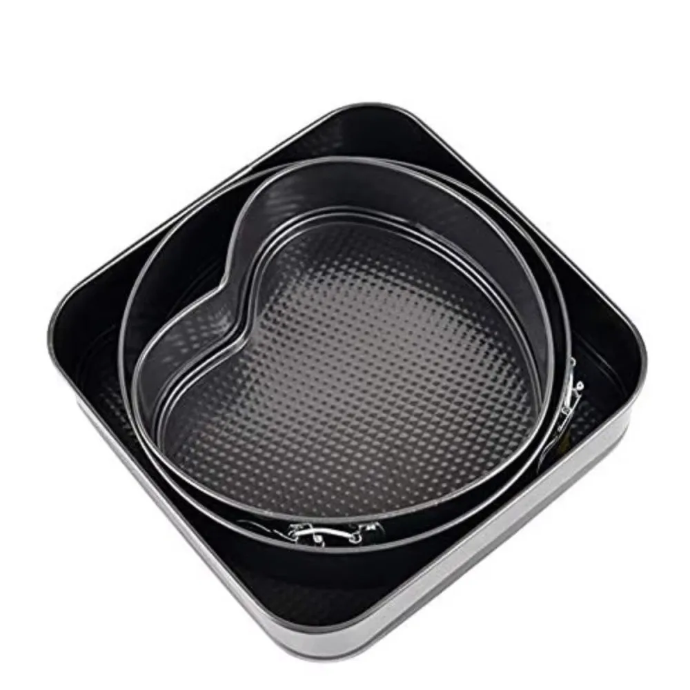 

3pcs/set Removable Bottom Cake Molds Heart Round Square Shape DIY Bakeware Carbon Steel Bake Pan Non-Stick Surface