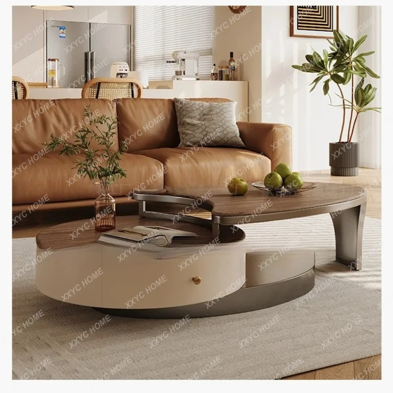 XXDesign light luxury walnut surface coffee table modern style advanced stretch oval combination minimalism