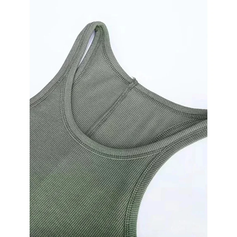 بوني بلون أساسي مضلع محبوك تانك القمم المرأة الصيف خمر أكمام كاميس 90s كول بنات الشارع الشهير الأخضر لينة تيز #6