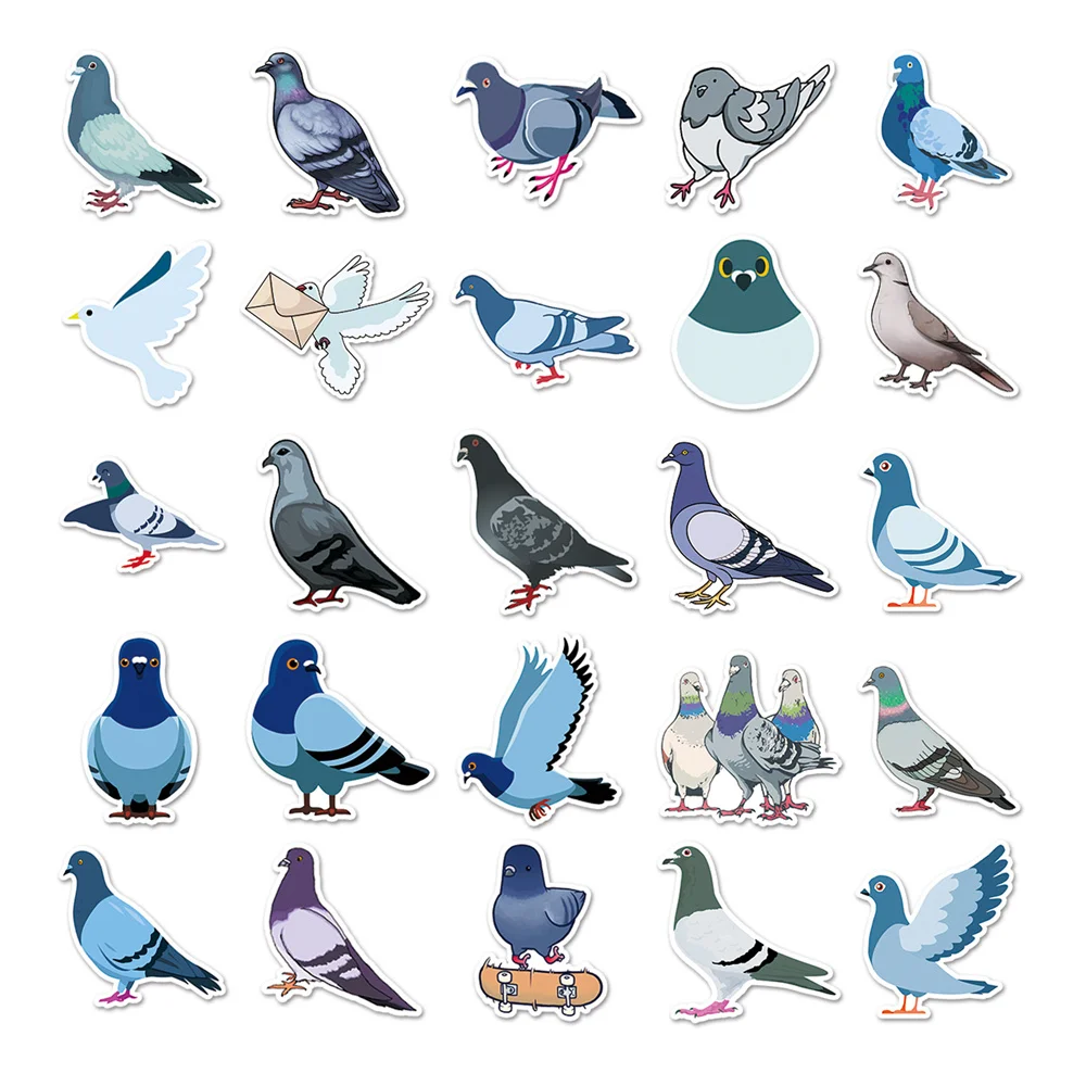 50pcs Cartoon Dove Pigeon Stickers Pack Guitar Suitcase Laptop Phone Scrapbook Peace Sticker DIY Journal Accessories