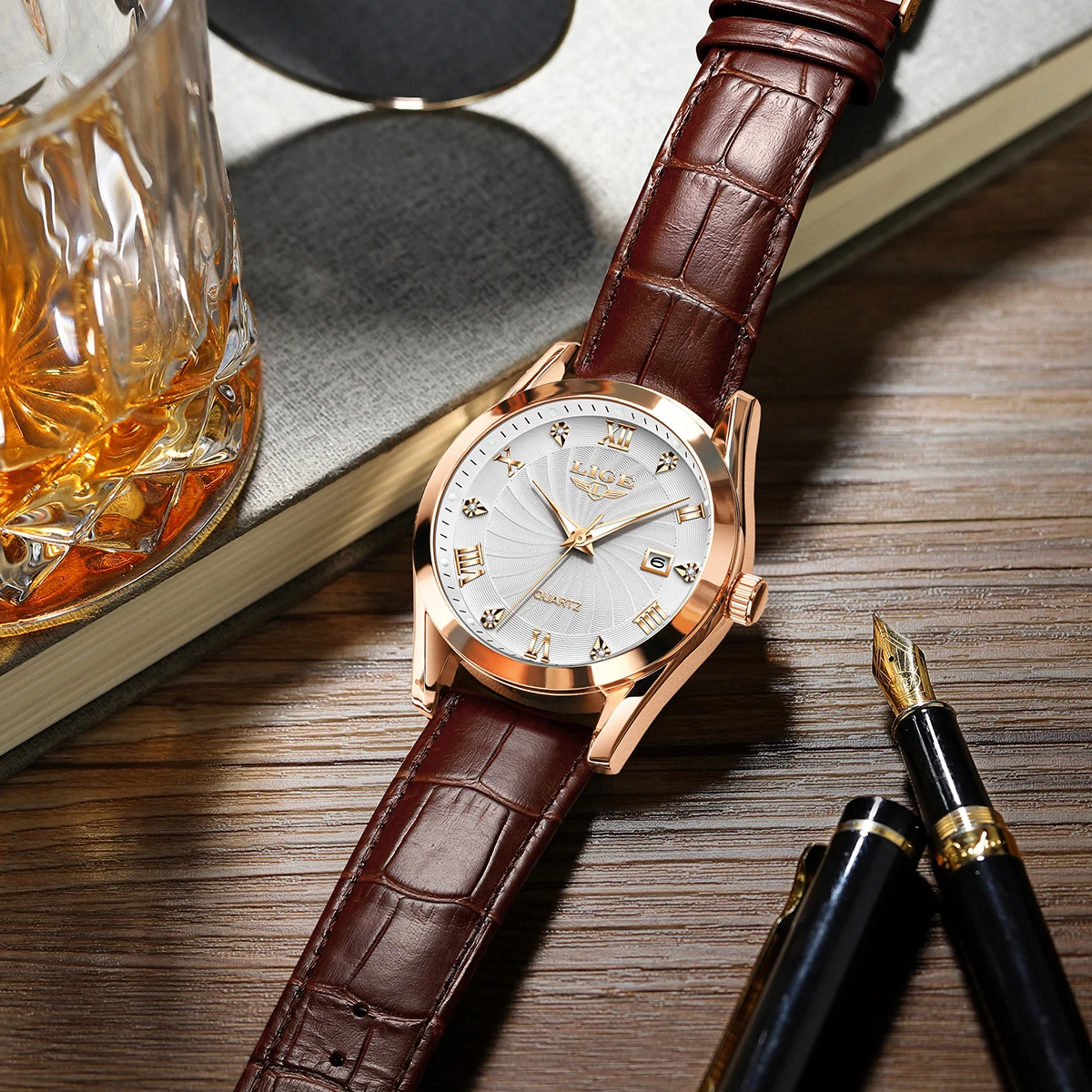LIGE Fashion Genuine Leather Watch For Women Casual Waterproof Women's Bracelet Watch Outdoor Sport Luminous Quartz Ladies Watch