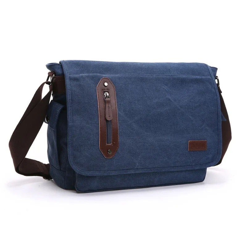 

Nesitu Highend Vinage Blue Black Coffee Khaki A4 Durable Thick Canvas Laptop Women Men Shoulder Messenger Bag M8801