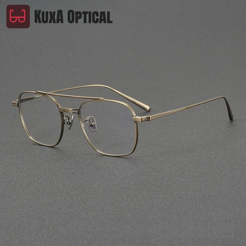 Okulary męskie KUXA 144 mm, powiększona oprawka tytanowa, duże szkła, szeroka oprawka, podwójny mostek, lekkie, do okularów korekcyjnych.