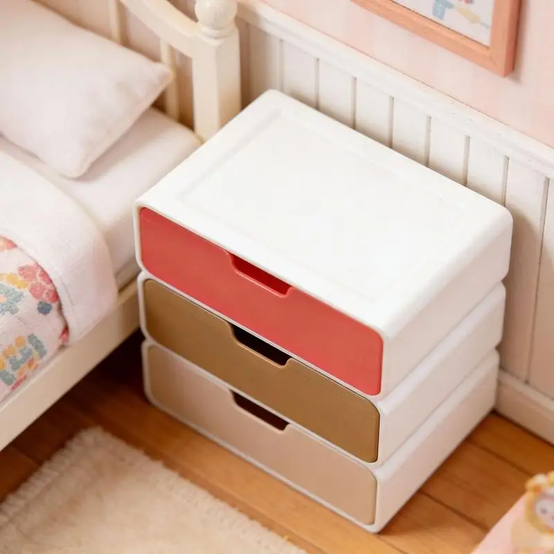 Hot Mini Drawer Cabinet Ornament Dollhouse Miniature Bedside Table Model Decoration 1/12 Dollhouse Scene Furniture Accessories