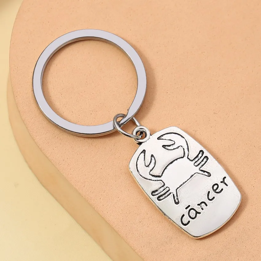 12 Constellation Zodiac Sign Keychain Carving With Twelve Constellatory Patterns and English Letters Car Key Chain Accessories