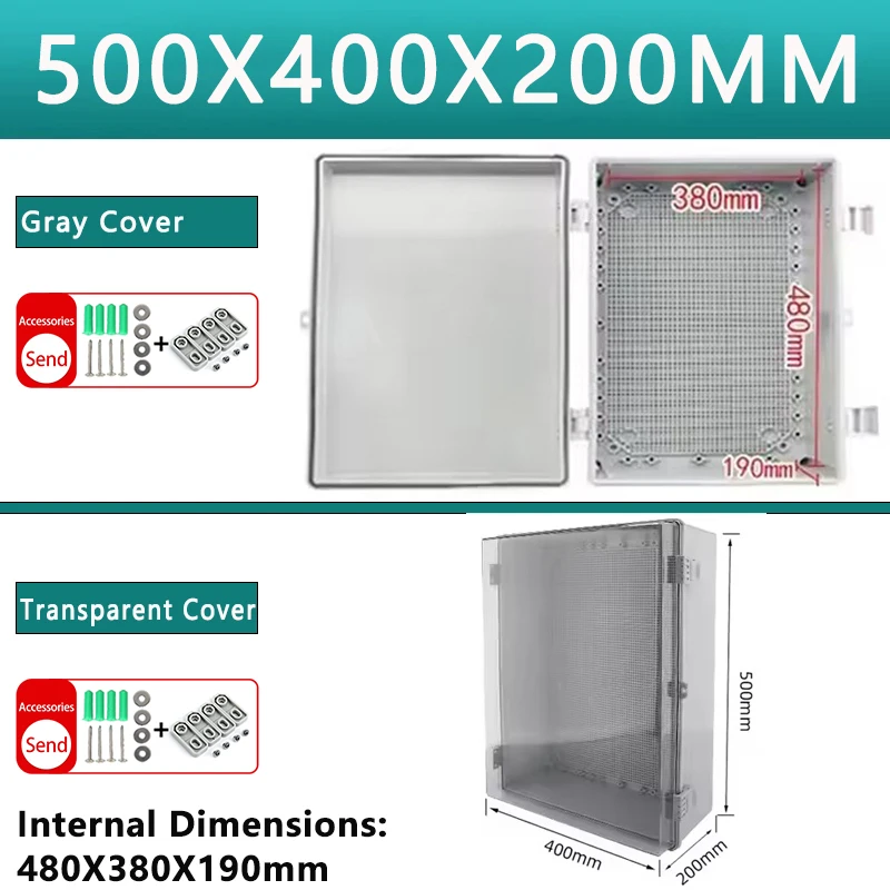 

500x400x200mm IP66 Waterproof Gray/Transparent Cover Enclosure Junction Box ABS Plastic Outdoor Electronic Instrument Hinge Box