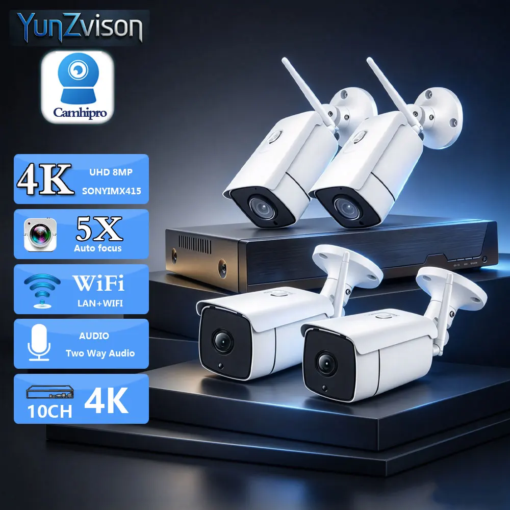 C-R  4K 8MP 10CH NVR Recorder 8MP/5MP 5X Optical Zoom Wireless Security WIFI Two Way Audio IR Night Version