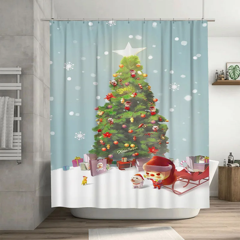 

Tuniu Праздничная рождественская занавеска для душа в ванной комнате с Санта-Клаусом, сани, оленями, забавный праздничный декор для праздничного дома, очаровательный и