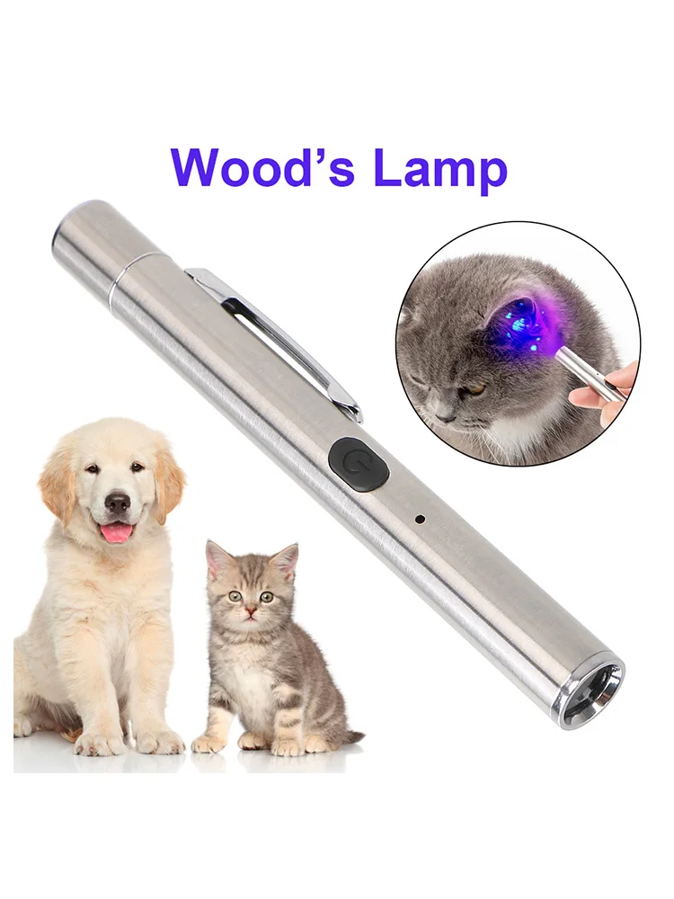 Waterproof UV Flashlight Pet Fungus Detection Wood's Lamp Skin Ultraviolet Light Cat Moss Tinea Light 365 UV Black Mirror