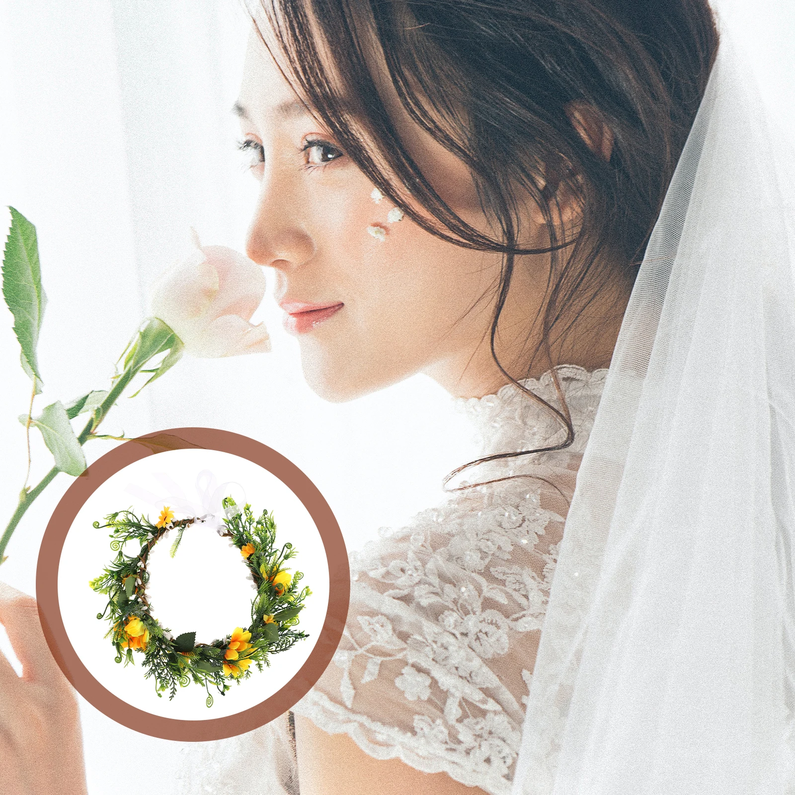 

Sunflower Wreath Headb Decorative Crown Women Girls Bride Accessories Plastic Flowers Durable Long Term Use Easy Stretch Fold