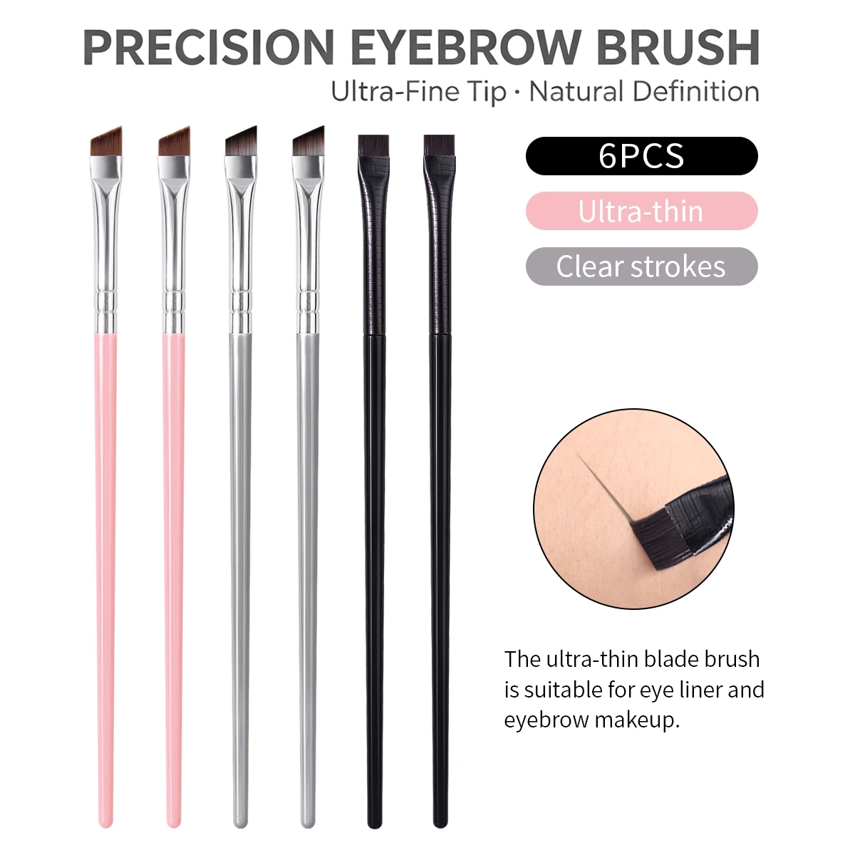 6PCS Precision Eyebrow Brush Set,Ultra‑Thin Tip Blade Brush Head,Multipurpose Cosmetic Tool for Eyebrow and Eyeliner Makeup