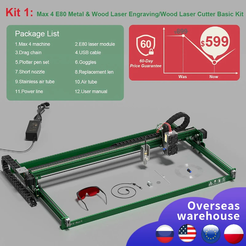 NEJE Max 4 80/120W A40640/E40/E80 Macchina da taglio per incisione Taglierina per incisore laser industriale a 4 assi Alimentazione a impulsi ad