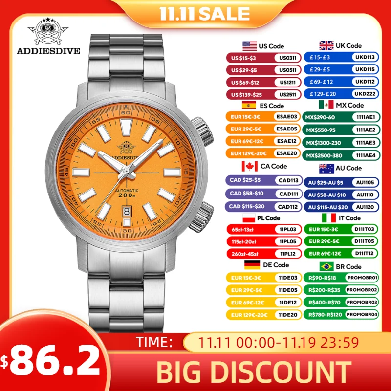 

ADDIESDIVE 42mm Diving Watch Men Luxury Sapphire Automatic Wristwatch 316L Stainless Steel 200m Waterproof Super Luminous New