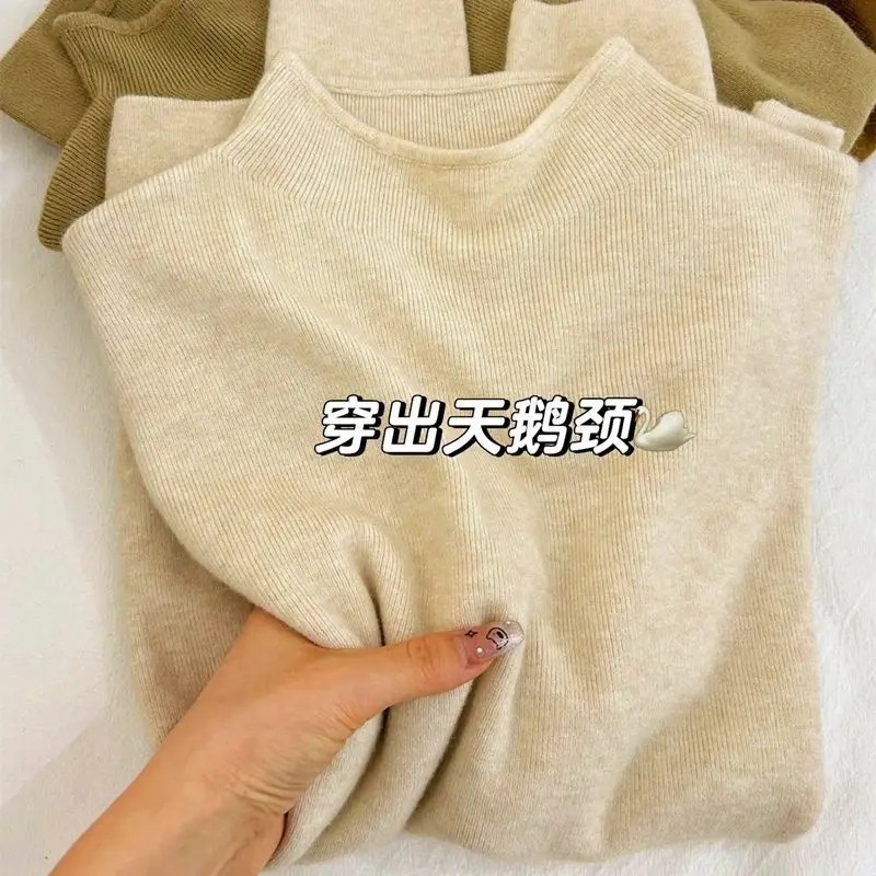 

Женский новый весенне-осенний свитер с воротником-стойкой, внутренняя одежда, элитный трикотаж со средним воротником, осенне-зимний топ, хлопковый вязаный свитер