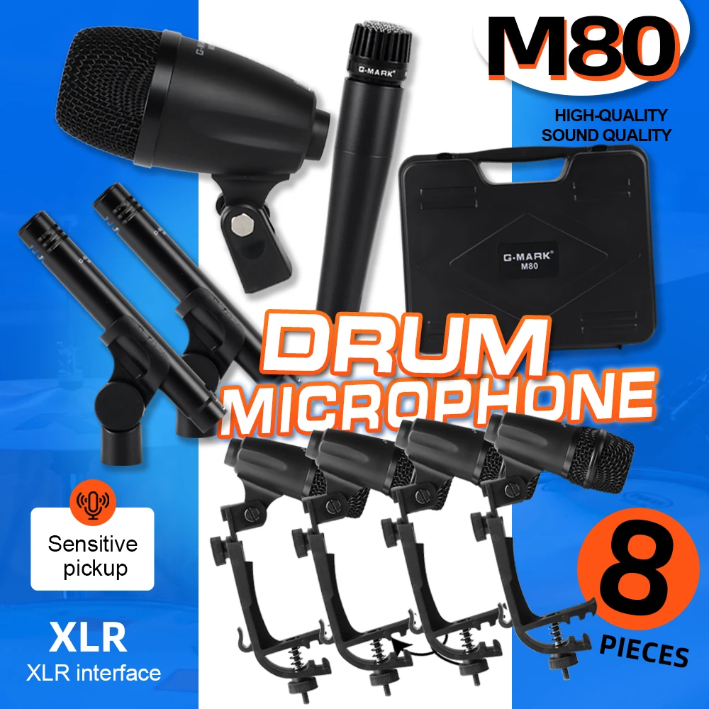 Drum Microphone G-MARK M80 Musical Instruments Mic For Kick Bass Tom/Snare Cymbals Band DJ Stage Recording Live With Case