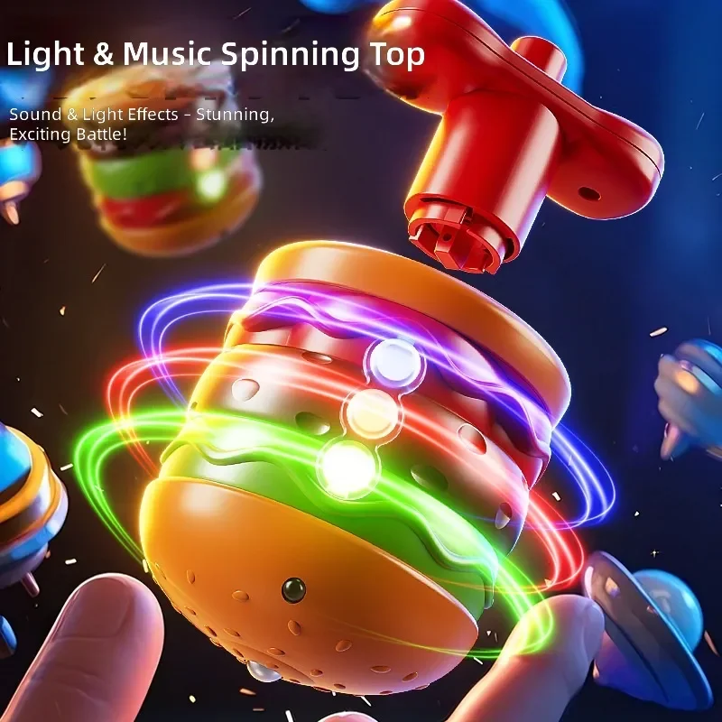 Luminous Spinning Gyro Toy with Flashing Lights and Music Burger Shaped Puzzle Game for Boys and Girls Kindergarten