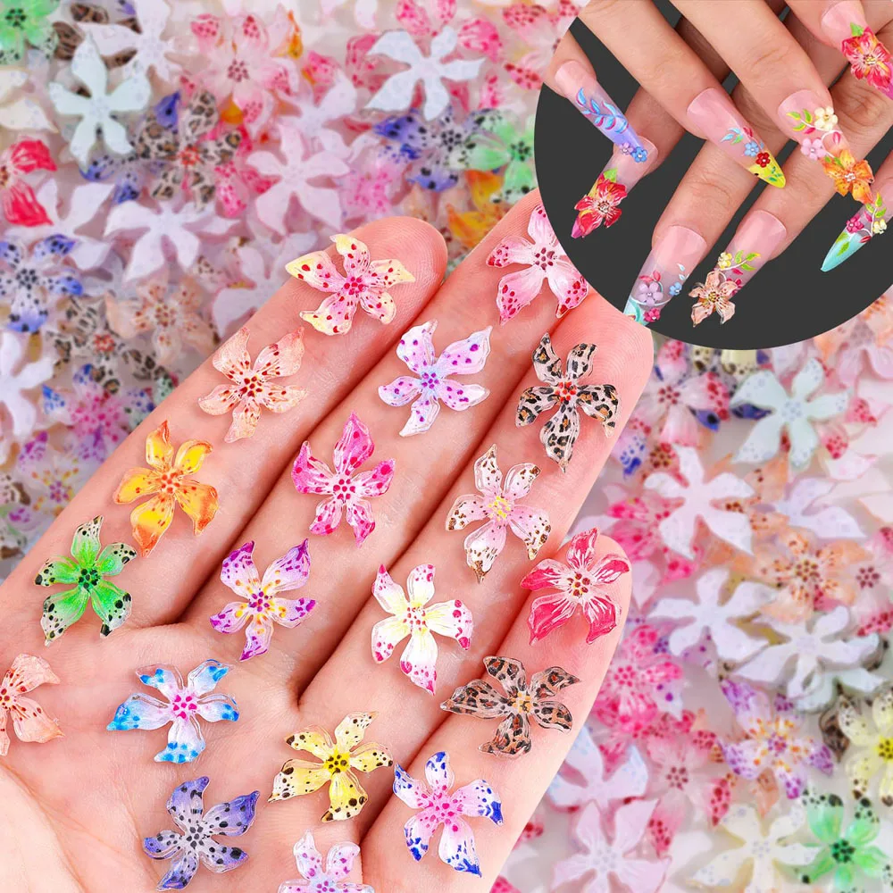 3D Flower Nail Art Charms, Mixed Color Floral Nail Decorations, 5-Petal Flower Nail Parts for Spring/Summer Manicure