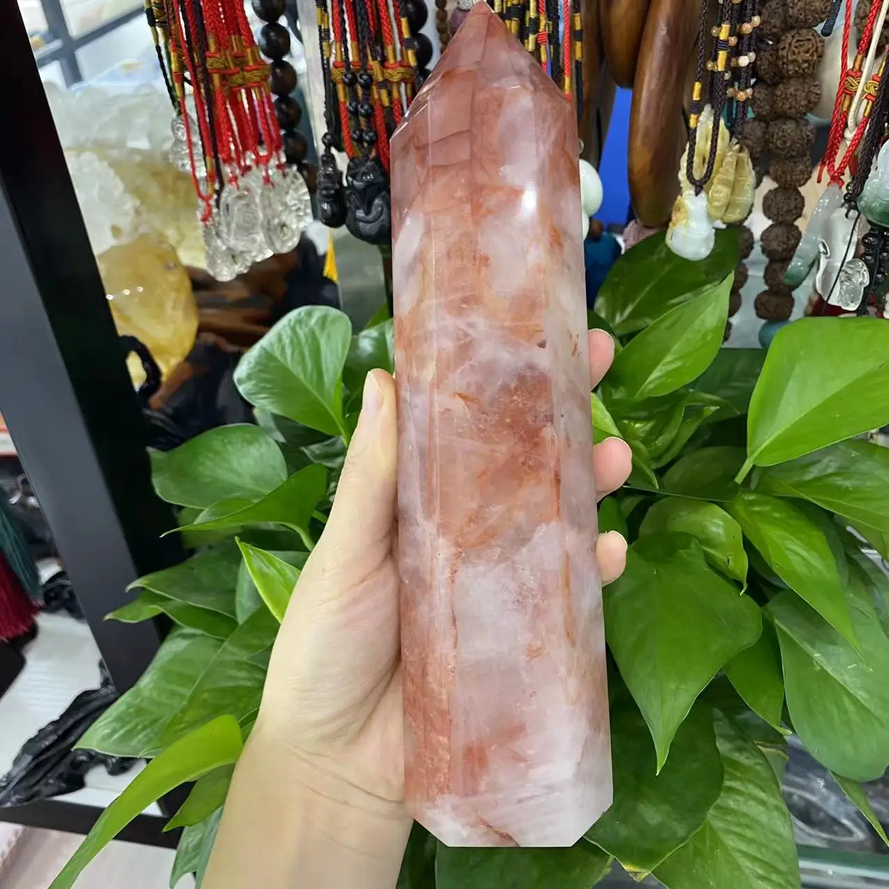 

Natural Fire Quartz Crystal Energy Tower, Meditation, Healing Room, Office Decor, Gift