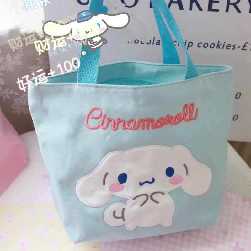 

Cinnamoroll Lunch Box Bag Students Sanrio Anime Kuromi My Melody Embroidered Canvas Makeup Bag Cartoon Cute Storage Bag Kid Gift