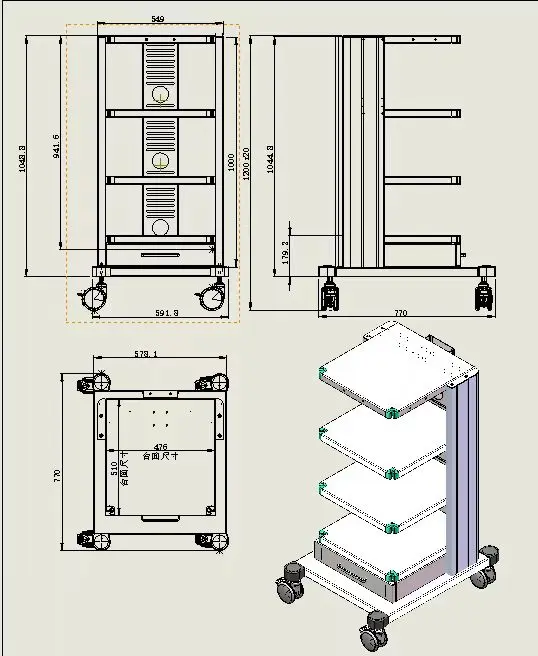 Hospital Medical Portable Mobile Endoscopy Equipment Trolley Cart/ Workstation Advanced Ent Instrument Trolley