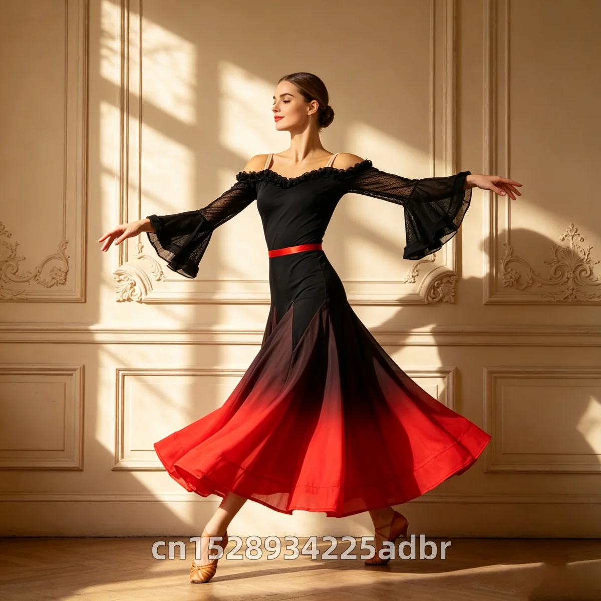 Modern Dance Dress Stand-Up Collar Mesh Sleeve Long Skirt Performance Clothing High-End Custom Child Woman Competition Clothes