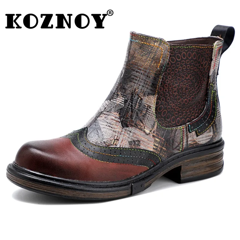 

Koznoy 4.5cm Synthetic Cloth Sheepskin Leather Plus Size Autumn Spring Ankle Booties Women Females Ethnic Fashion Chelsea Shoes