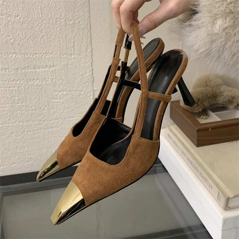 Spring Designer Narrow Band Strap Women Pumps Sexy Splicing Pointed Toe Thin Low Heels Banquet Mule Shoes Zapatos Mujer