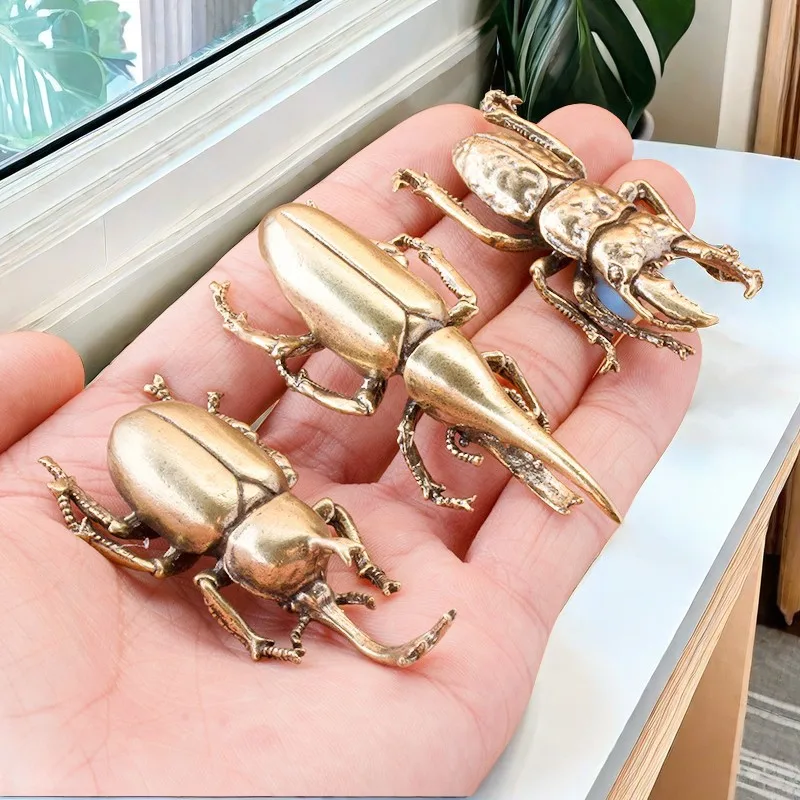 Little Fairy/ Antique Brass Beetle Creative Ornaments Desk Home Decoration Gifts Ornaments Insect Statues Tea Pets Toy Crafts