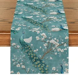 Peacock Branches Flower Leaves Table Runners Washable Dresser Dining Coffee Table Runner Wedding Holiday Party Decor