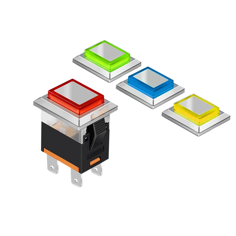 

LANBOO 19*13 Square Plastic Push Button 2NO 4-pin Momentary/Latching Red, Green, Blue and Yellow optional