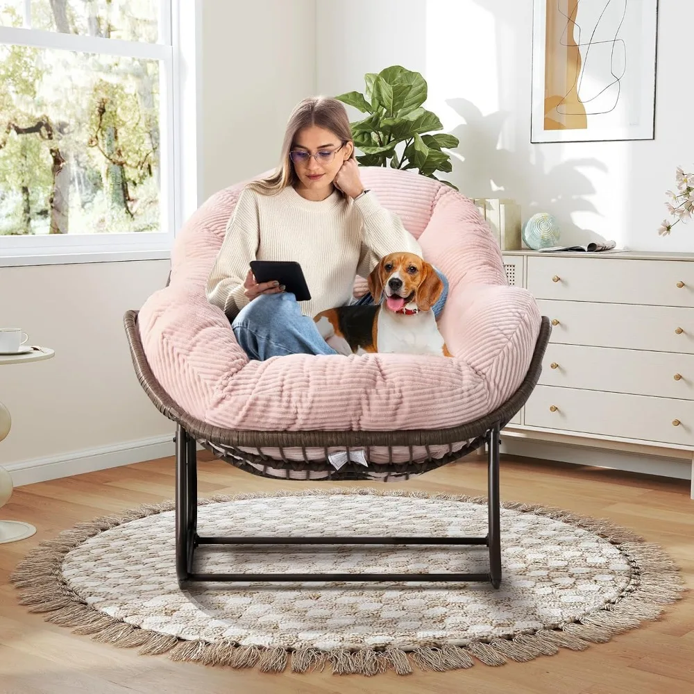 

Large Indoor Rocking Chair, Oversized Rocking Papasan Chair with Thick Cushion and Frame,Comfy Corduroy Rocker Wicker Egg Chairs