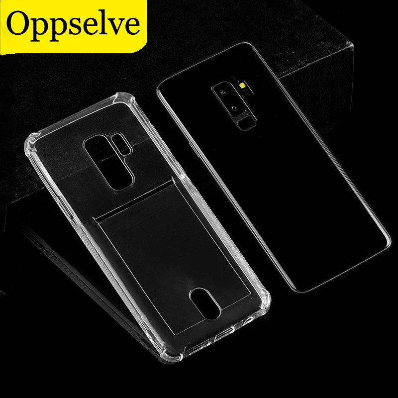 Clear Card Holder Phone Case For Samsung S20 Ultra S10 Lite S9 S8 Plus Note 20 A21 A51 A71 Solid Color Soft TPU Back Phone Cover