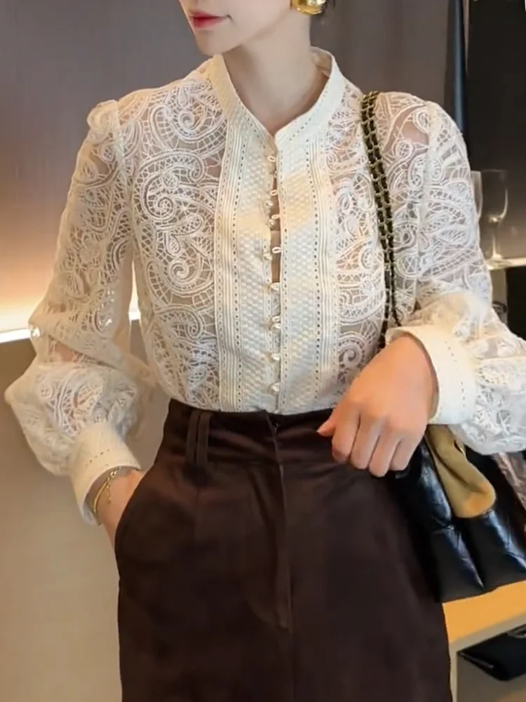 

Женская кружевная блузка больших размеров с вырезами, универсальная, модная, во французском стиле, премиум-качество, нижнее белье/топ